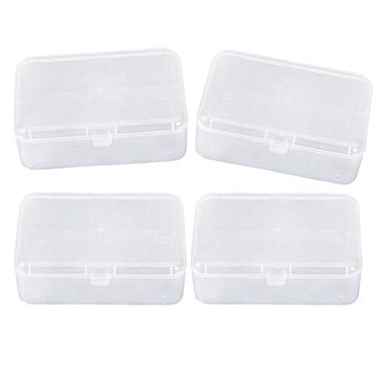 AKOAK Clear Polypropylene Rectangle Mini Storage Containers Box with Hinged Lid for Accessories,Crafts,Learning Supplies,Screws,Drills,Battery,Pack of 4 (3.46" x 2.24" x 1.18") - size: 3.46" x 2.24" x 1.18"