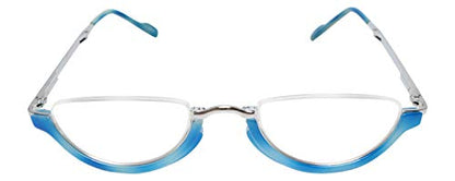 Calabria 309 Compact Folding Reading Glasses Mens Womend Trendy Semi-Rimless Foldable Pocket Readers Eyeglasses w/Hard Case - color: Blueberry