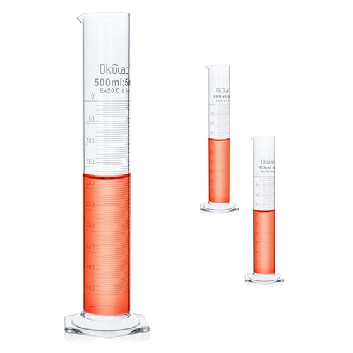 Graduated Cylinder, 2pcs of Vol.500ml, Borosilicate 3.3 Glass Cylinder, Lab Cylinders Glass Measuring Cylinder,MCG500A2 - style: 2 Pcs of 500ml