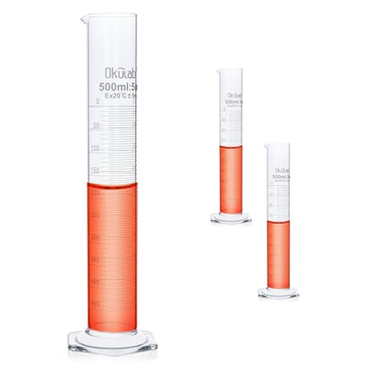 Graduated Cylinder, 2pcs of Vol.500ml, Borosilicate 3.3 Glass Cylinder, Lab Cylinders Glass Measuring Cylinder,MCG500A2 - style: 2 Pcs of 500ml
