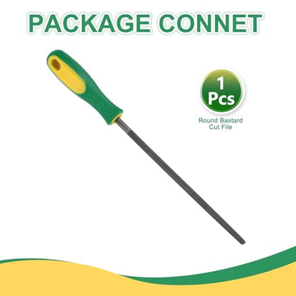 HARFINGTON 8" Round Fine Cut File Double Cut Teeth Fine Metal File High Carbon Steel T12 with Plastic Handle for Metal Wood Finishing Roughing, Grey/Yellow-Green - size: 8", style: Fine Cut
