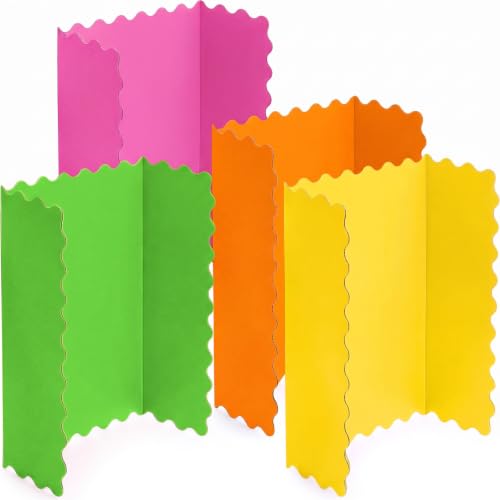 Mooliwe 4 Pack 24" x 16" Trifold Poster Board Scalloped, Neon Color - color: Neon Color, size: 24" X 16"