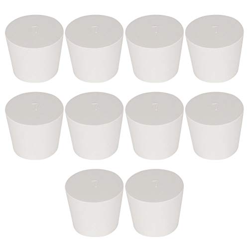 Labasics 10PK 7# Solid Rubber Stoppers - Size: 1.18" Bottle, 1.46" Top, 1.22" Length - White Tapered Lab Seal Rubber Stoppers - size: 7#