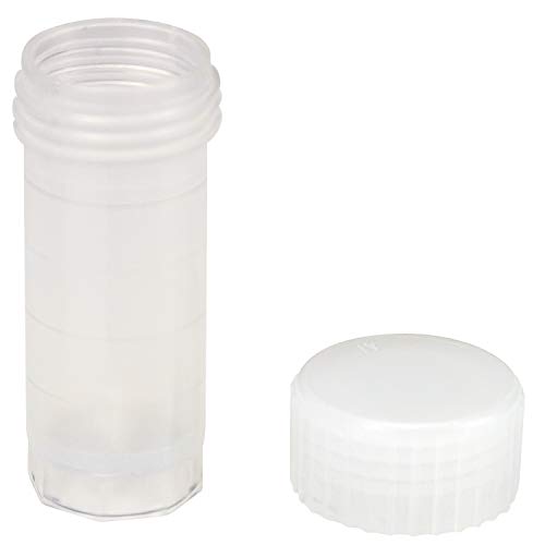 Caplugs Evergreen 240-3005-060 TVIC Series Transport Vials with Caps, 5.0 mL, Molded-in Calibration Lines, Polypropylene, Printing and Label Friendly Exterior, Natural, Bulk, 200 Pack (99192977)