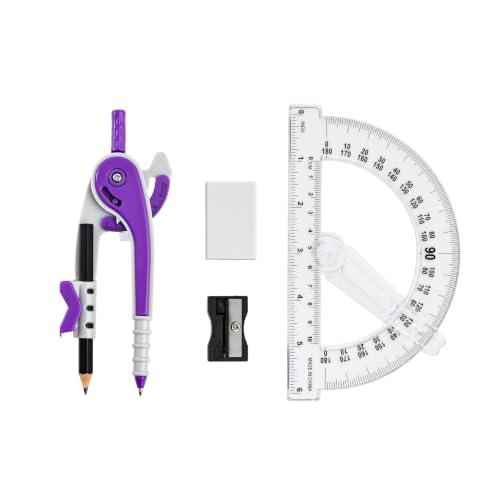 Unjoo Compass and Protractor Set, 6 Inch Protractor with Swing Arm (Purple) - color: Purple