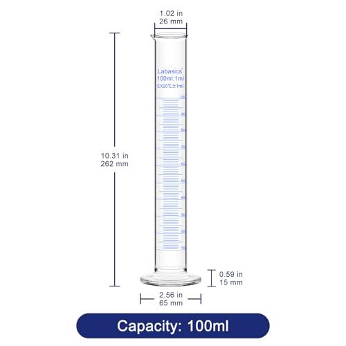 Labasics 3-Pack Borosilicate Glass 100 ml Heavy Wall Graduated Cylinder Measuring Cylinder - size: 100 ml