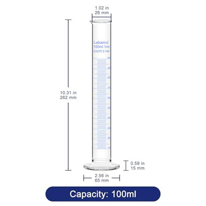 Labasics 3-Pack Borosilicate Glass 100 ml Heavy Wall Graduated Cylinder Measuring Cylinder - size: 100 ml
