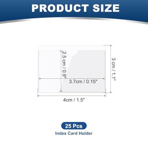 MECCANIXITY Self-Adhesive Card Pockets 1.1" x 1" Clear Horizontal Pocket Label Holders Plastic Card Sleeves with Top Open for Library Storage Bins Loading, Pack of 25 - size: 1.1" x 1", style: Horizontal