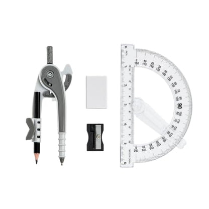 Unjoo Compass and Protractor Set, 6 Inch Protractor with Swing Arm (Gray) - color: Gray
