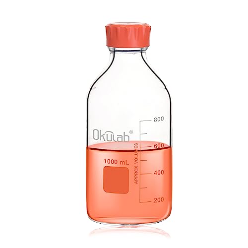 1000ml(34oz) Round Media Storage Bottles, 3.3 Borosilicate Glass, with GL45 Screw Caps in PP Materia, GL45RB1000A1 - style: 1pc of 1000ml