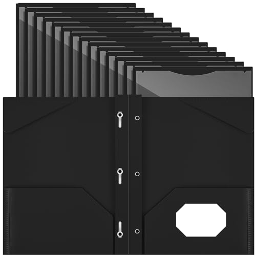 Henoyso 36 Pcs Plastic Folder with Clear Front Pocket, Black - color: Black