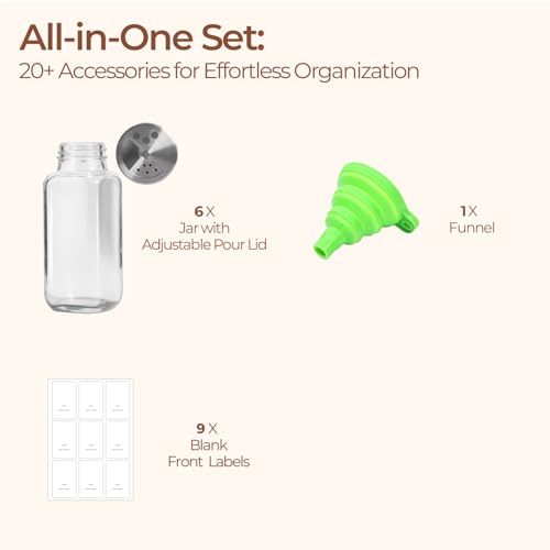 ComSaf Glass Spice Jars with Shaker Lids 8 oz 6 Pack Square - size: 8 fl oz x 6 - Shaker Lids