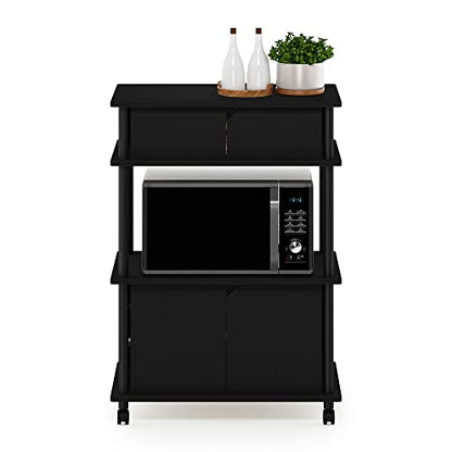 Furinno Turn-N-Tube Kitchen Storage Cart with Cabinet with Lockable Wheels, Americano/Black - color: Americano/Black, size: 3-Tier with Cabinet