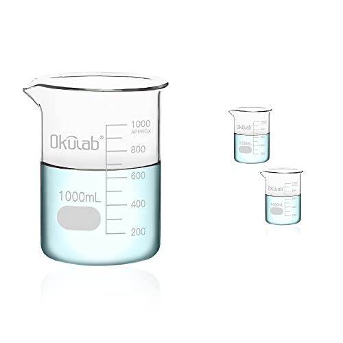 2pcs of 1000mL Glass Beaker, Low Form, Graduated 3.3 Borosilicate Glass Beaker Set for Lab, Classroom, Craft, Kitchen,BKLG1000A2 - style: Vol.1000ml, Case of 2