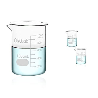 2pcs of 1000mL Glass Beaker, Low Form, Graduated 3.3 Borosilicate Glass Beaker Set for Lab, Classroom, Craft, Kitchen,BKLG1000A2 - style: Vol.1000ml, Case of 2