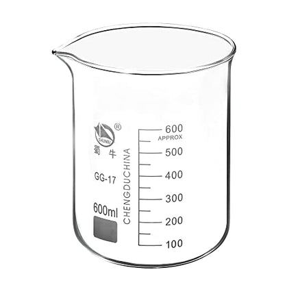 PATIKIL 600ml Low Form Glass Beaker, 3.3 Borosilicate Glass Graduated Printed Scale Measuring Cups with Spout for Kitchen Lab Liquids Transit Boiling - size: 600ml