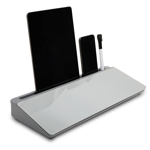 GAROOD Desktop Dry Erase Board with Storage Grey Color Desk White Board Desk Board Glass Desktop White Board with Stand Home Office Organizer Phone Holder 15.8X7X2 inches - color: Grey