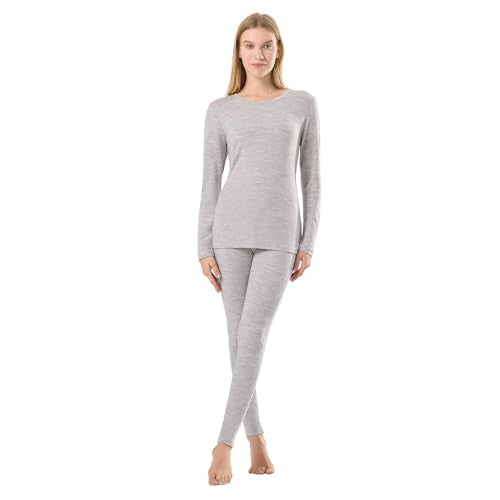 Merino Protect 100% Merino Wool Thermal Base Layer Set for Women - color: White Heather, size: X-Large