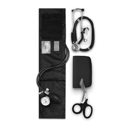 ASA TECHMED Nurse EMT Starter Pack Stethoscope, Blood Pressure Monitor and Trauma 7.5" EMT Shear Ideal Gift for Nurses, Medical Students, Firefighters, Police and Personal Use (Black) Standard - color: Black