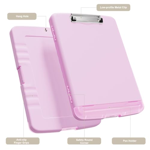 Piasoenc Clipboard with Storage, 8.5 x 11 Clip Board with Pen Holder, Pink - color: Deep Pink