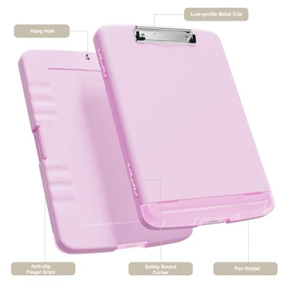 Piasoenc Clipboard with Storage, 8.5 x 11 Clip Board with Pen Holder, Pink - color: Deep Pink