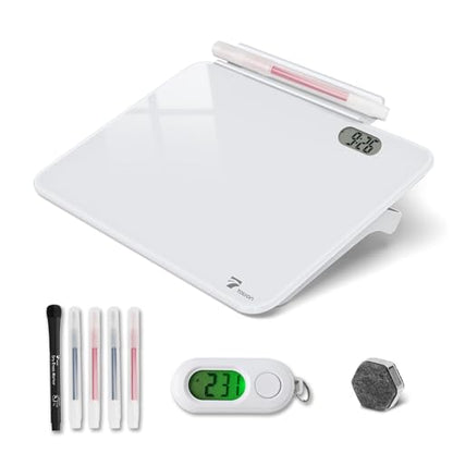 Small Glass Desktop Whiteboard Dry-Erase, Mini Pure Glassboard Clock Stand - color: Clock White