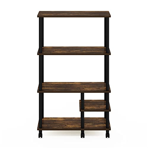 Furinno Turn-N-Tube 4-Tier Toolless Kitchen Storage Shelf Cart, Amber Pine/Black - color: Amber Pine/Black, size: 4-Tier