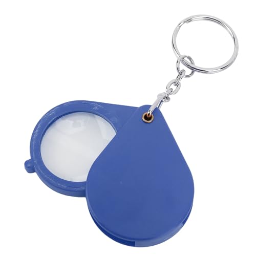Pocket Magnifier, 10X Magnification Portable Mini Magnifying Glass with Keychain, Protective Folding Case for Outdoor Reading (Blue) - color: Blue