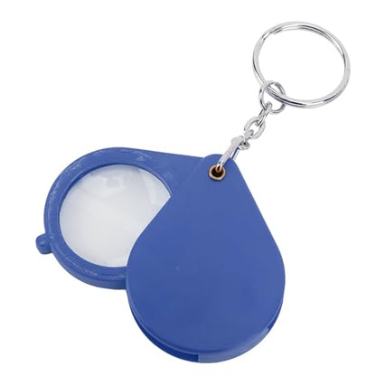 Pocket Magnifier, 10X Magnification Portable Mini Magnifying Glass with Keychain, Protective Folding Case for Outdoor Reading (Blue) - color: Blue