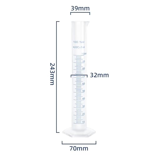 100ml Plastic Measuring Graduated Cylinder, Polypropylene Plastic, 2-Sided Marking, Ideal for Science, School and Home Lab, HUAOU, Pack of 1 - size: 100ml