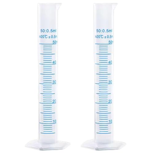 2-Pack 50ml Plastic Graduated Cylinder Set, Transparent Measuring Cylinders for Laboratory & Science Education