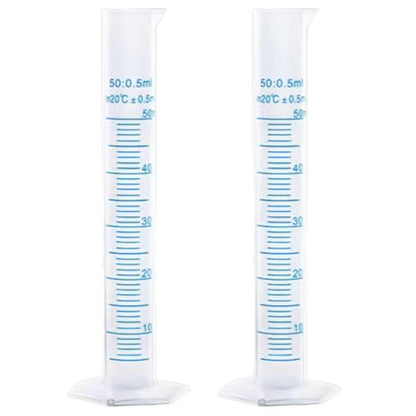 2-Pack 50ml Plastic Graduated Cylinder Set, Transparent Measuring Cylinders for Laboratory & Science Education