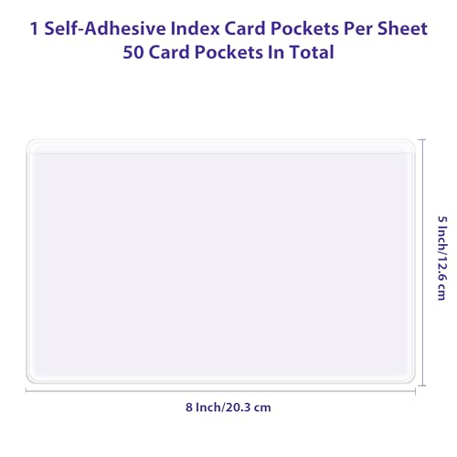 TOTiyea 50 Pack Clear Adhesive Pockets for Index Card 5" x 8" Top Loading - size: 5'' x 8'', style: 50 Pack