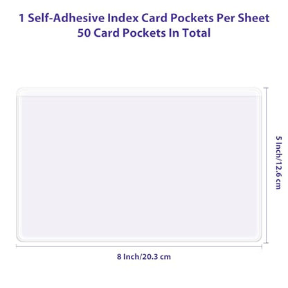 TOTiyea 50 Pack Clear Adhesive Pockets for Index Card 5" x 8" Top Loading - size: 5'' x 8'', style: 50 Pack