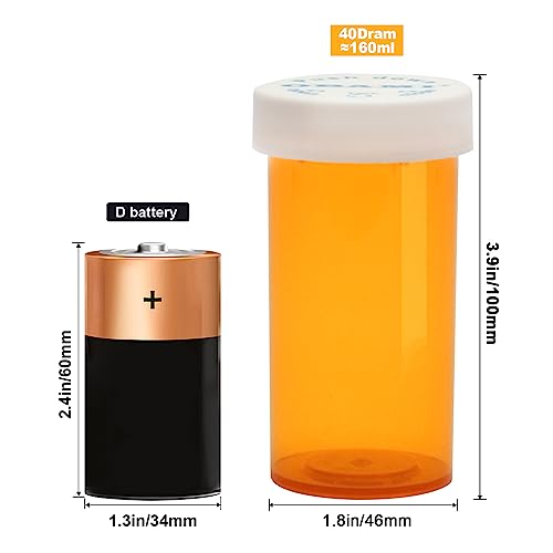 Plastic Medicine Pill Bottles with Child Resistant Caps - Push Down and Turn - Prescription Vial, Medicine Container, Pill Cases Dispenser Organizers (12pcs, 40 Dram) - size: 40 Dram