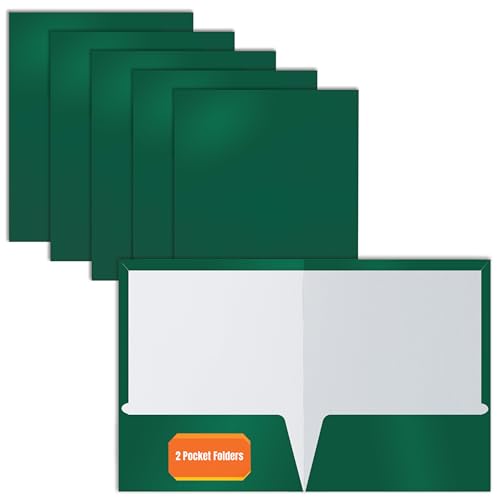 Better Office Products 2 Pocket Glossy Laminated Dark Green Paper Folders, Box of 25, Letter Size, Dark Green Paper Portfolios - color: Dark Green