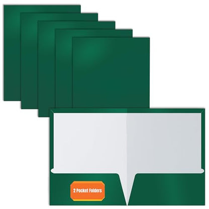 Better Office Products 2 Pocket Glossy Laminated Dark Green Paper Folders, Box of 25, Letter Size, Dark Green Paper Portfolios - color: Dark Green