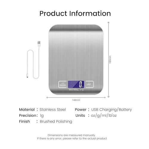 Type-C Fast Charging Rechargeable Shipping Scale, Digital Kitchen Scale,Food Scale Weight Grams and Ounces for Baking Cooking and Meal Prep, 22lb/10kg