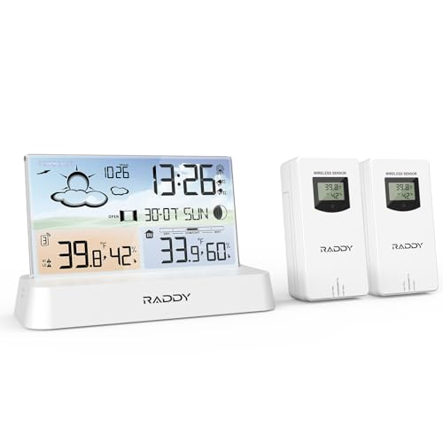 Raddy DT6 Wireless Weather Station, Atomic Clock Color Display