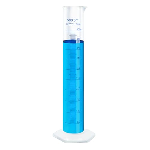 500ml Plastic Measuring Graduated Cylinder, Polypropylene Plastic, 2-Sided Marking, Ideal for Science, School and Home Lab, HUAOU, Pack of 1 - size: 500ml