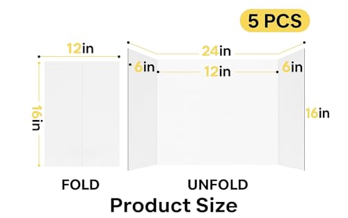 Reusable & Durable Plastic Trifold Board 24" x 16" - 5 Pack is Esay to Paint, Erase and Stick imagens. This Posterboard is Perfect for School Projects & Presentations.