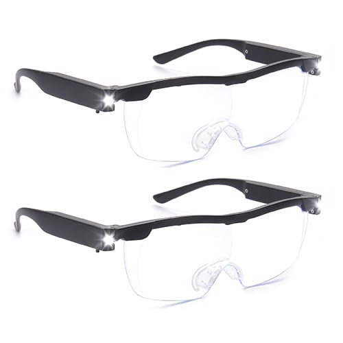 OKH 2 Pcs 200% Magnifying Glasses with Light, Rechargeable LED Lighted Magnification Eyeglasses, Bright Sight Hands Free Magnifier Glasses for Close Work, Craft, Jewellers, Reading - color: Not Anti-blue Light (Pack of 2), size: 2.0x