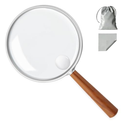 10X Handheld Magnifying Glass for Seniors, Reading, 4.3" Shatterproof Lens - color: Brown