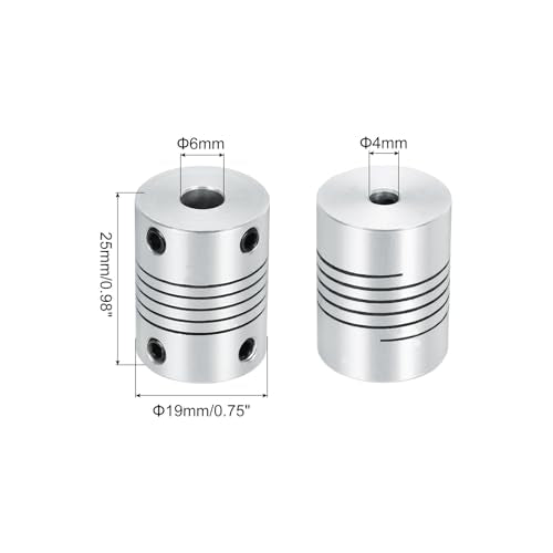 uxcell 4Pcs 4mm to 6mm Aluminum Alloy Shaft Coupling L25xD19 Silver - size: 4mm to 6mm