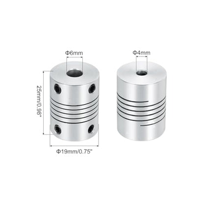 uxcell 1Pcs 4mm to 6mm Aluminum Alloy Shaft Coupling L25xD19 Flexible Coupler Beam Stepper Motor Joint Connector for 3D Printer CNC Machine DIY Encoders and Motors Shaft,Silver - size: 4mm to 6mm