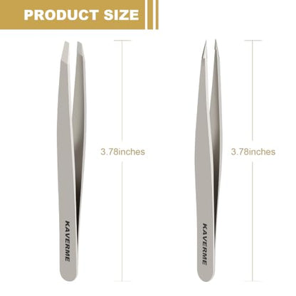 2Pcs Eyebrows Tweezers Set, Upgrade Professional Precision Tips, Silver - color: Silver