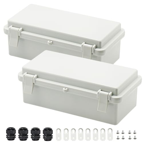 Zulkit 2pcs Junction Box ABS Plastic Dustproof Waterproof IP65 Electrical Boxes Hinged Shell Outdoor Universal Project Enclosure with 2 Cable Glands 7.9 x 3.9 x 2.8 inch (200x100x70mm) - size: 7.9" x 3.9" x 2.8"(2pcs)