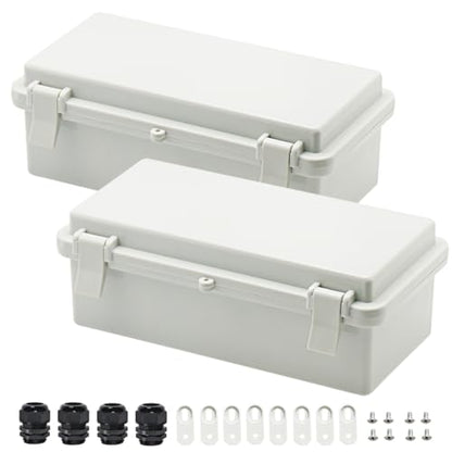Zulkit 2pcs Junction Box ABS Plastic Dustproof Waterproof IP65 Electrical Boxes Hinged Shell Outdoor Universal Project Enclosure with 2 Cable Glands 7.9 x 3.9 x 2.8 inch (200x100x70mm) - size: 7.9" x 3.9" x 2.8"(2pcs)