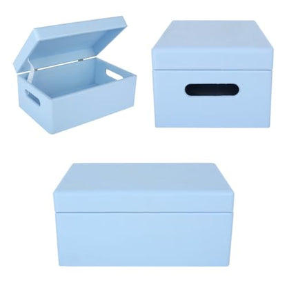 Creative Deco Large Blue Wooden Box Storage with Hinged Lid - color: Blue, size: L | Handles
