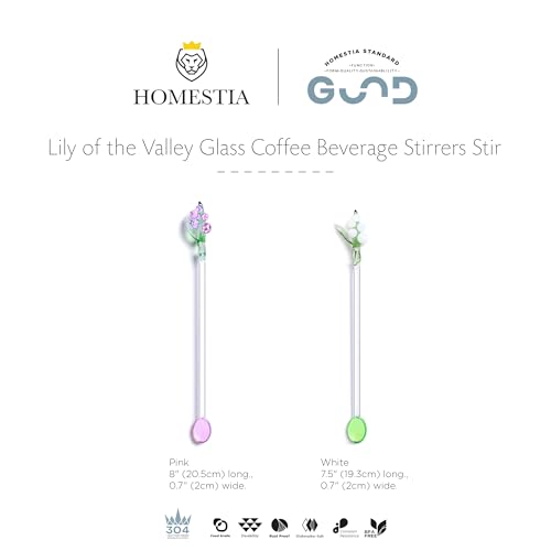 Homestia Glass Stirring Spoon, Swizzle Sticks with White Lily of the Valley - color: 2 PCS + 7.1" + White pink Bells Orchids Flower + Stirring spoon